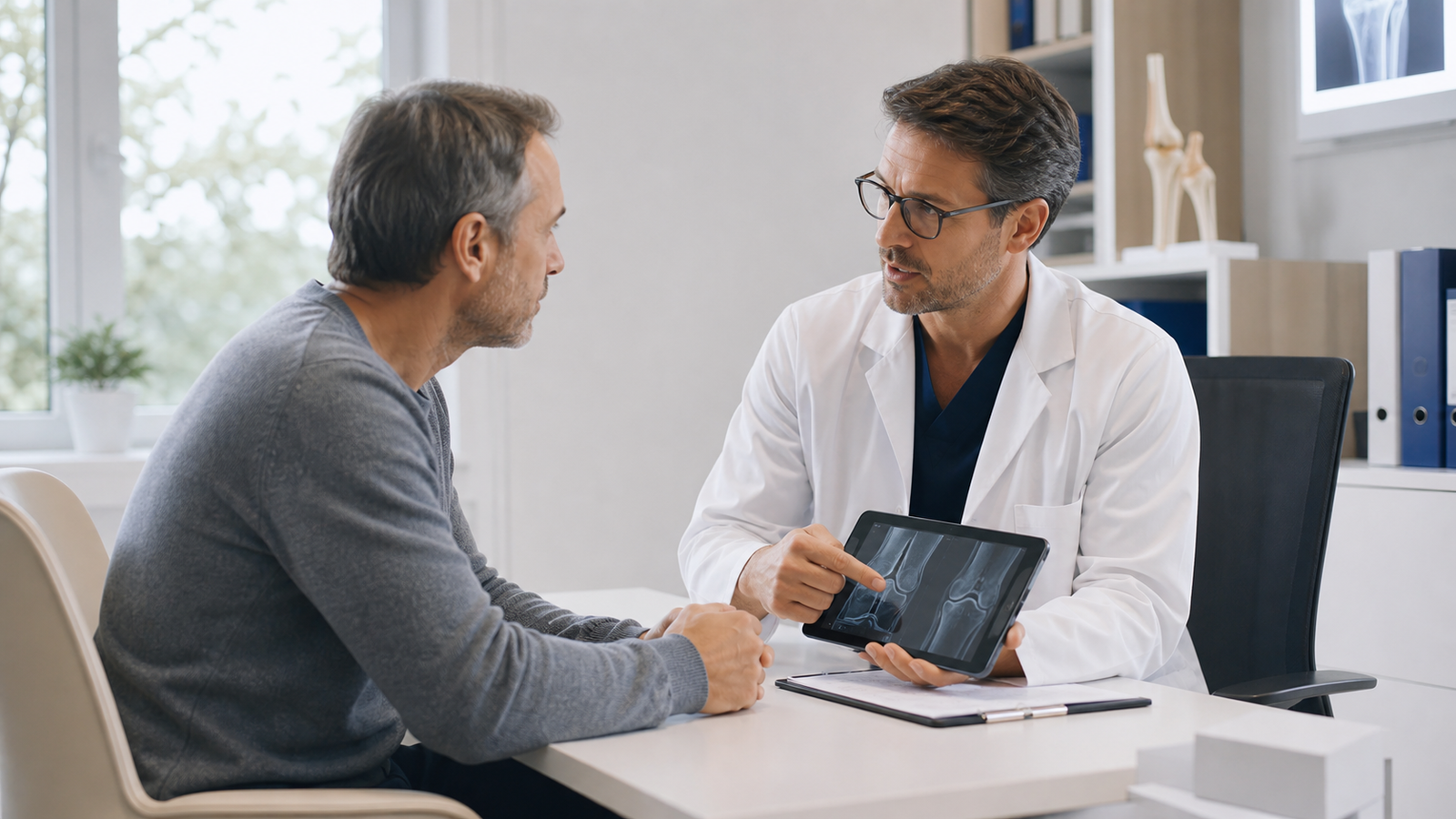 Specialist providing a surgical consultation and explaining a treatment plan