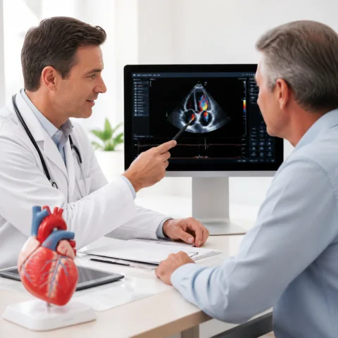 Cardiologist reviewing a heart scan with a patient