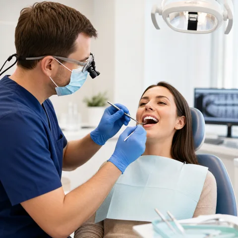 Dentist carrying out a routine dental examination