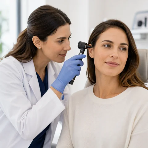 ENT specialist carrying out an ear examination