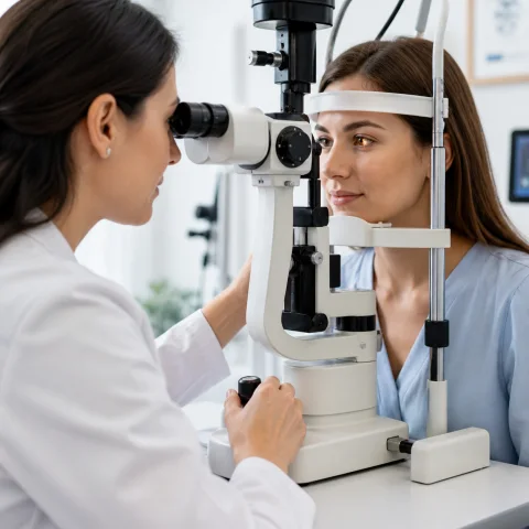 Ophthalmologist carrying out a professional eye examination