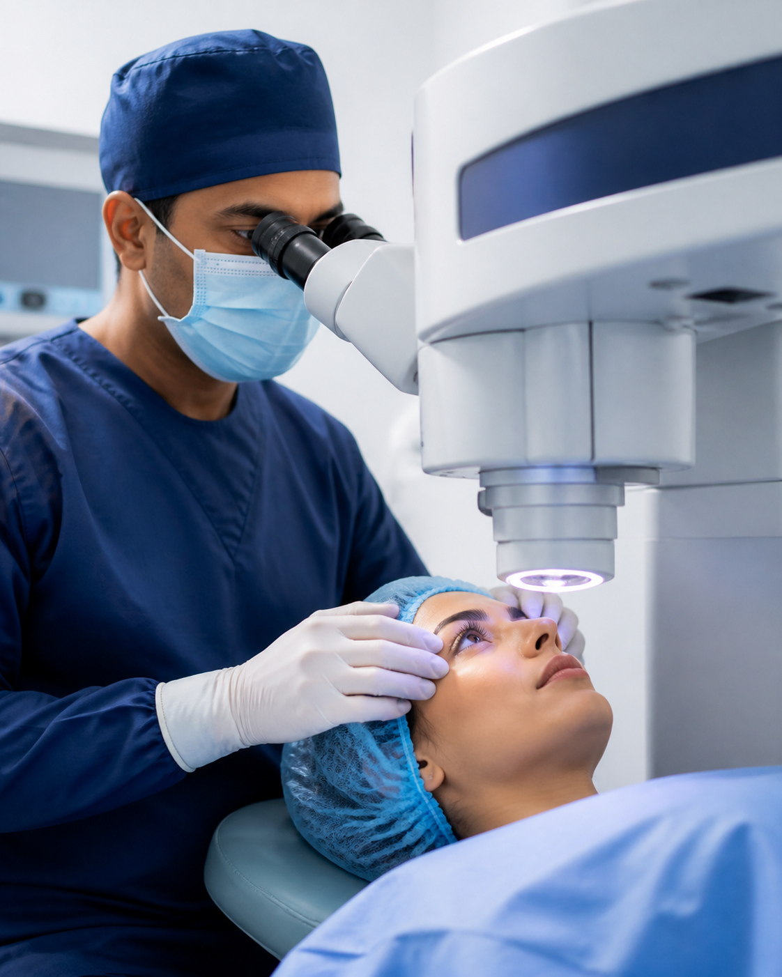 Ophthalmic surgeon providing LASIK laser eye treatment